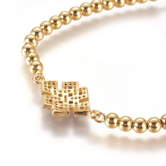 NWOT 2/$20 Geometric Bling Beaded Bolo Bracelet, Slider W. Adjustable Box Chain - Picture 3 of 4